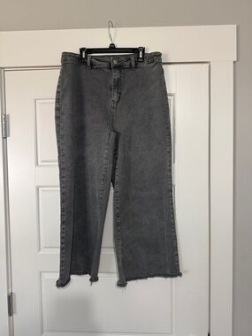 Zenana Outfitters High-Rise Washed Charcoal Wide-Leg Jeans